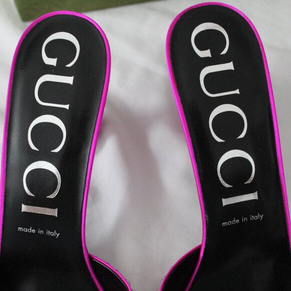 NWB Gucci Jeweled Beaded Raso Seta Fuchsia Heels Sandals 40 749663 - Picture 8 of 10